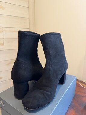 Ann Taylor Black Suede Chunky Heel Ankle Boots